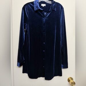 Superdown Navy Blue Velvet Shirt Dress – Button Front – Size Small